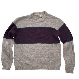 Vintage REI Wool Sweater Mens XL Made in USA Grey Purple Stripe Crew Neck Knit